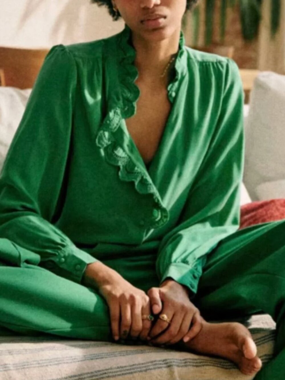 Sezane Chlo Silk Shirt Blouse FR36/US4 Flash Green French Classic